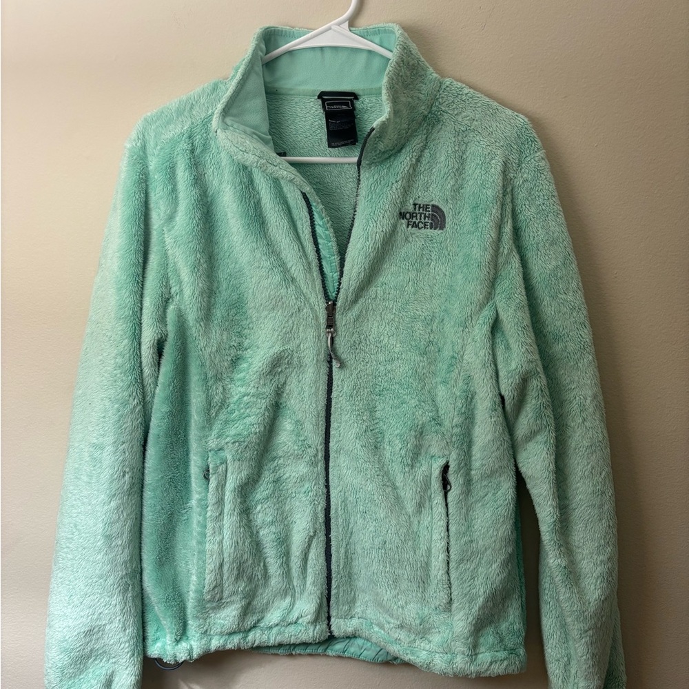 The North Face Mint Green Fleece Jacket Medium M Full Zip Cozy Soft Women’s